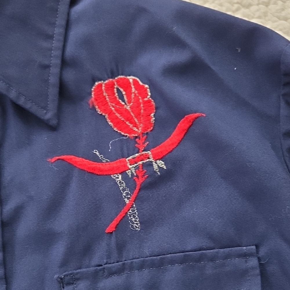 Men's Navy Western Shirt with Red Embroidery Medium Vintage - Picture 3 of 14